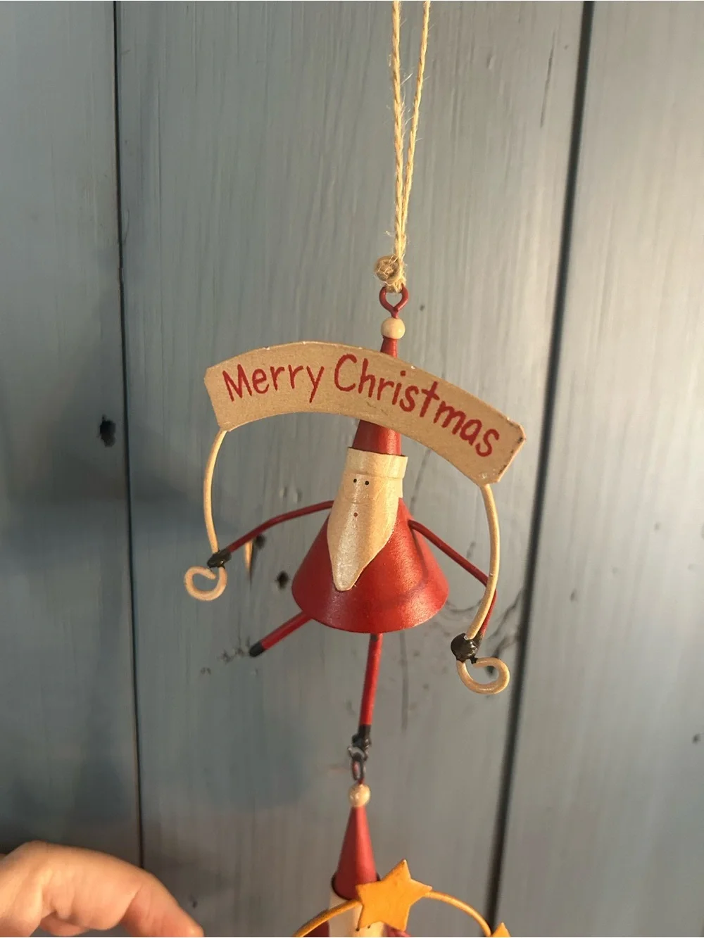 Hand Crafted Red Santa Hanging Metal Ornament Garland - Holiday Decor